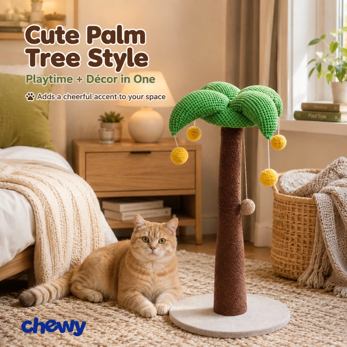 Coconut Tree 26.38-in Cat Scratching Post with Sisal Column, Durable Climbing Frame & Toy