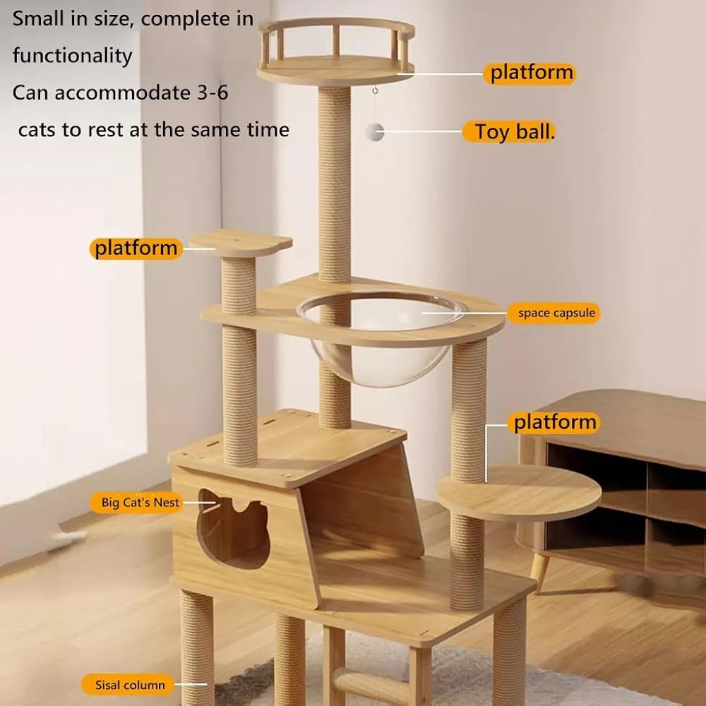 Modern Cat Tower for Indoor Cats,Cat Condo, Scratching Posts, Hammock.Large size woodiness. (Size : XXX-Large)