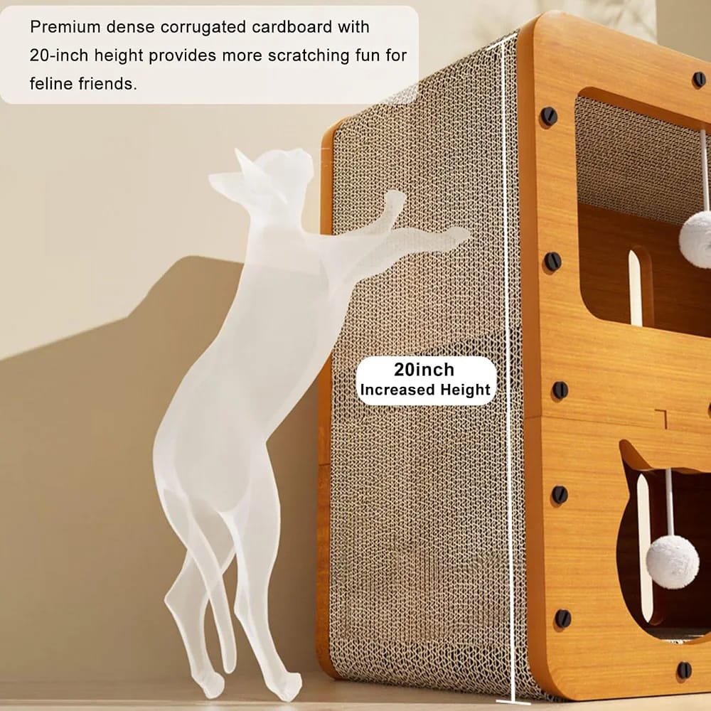 Cat Scratcher Cardboard House, 2 Floor Scratching Pad Lounger Bed for Play, Rest, Sleep,Scratch Post Box,