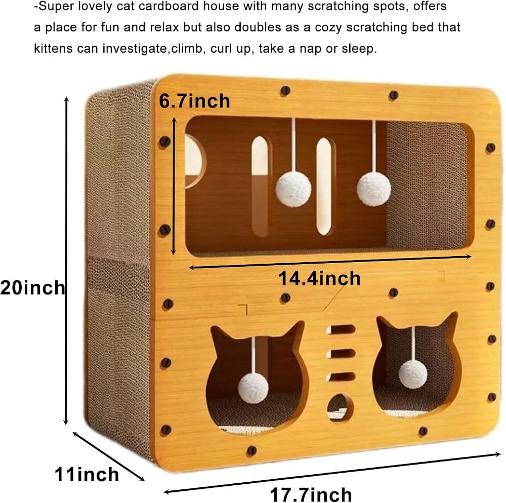 Cat Scratcher Cardboard House, 2 Floor Scratching Pad Lounger Bed for Play, Rest, Sleep,Scratch Post Box,