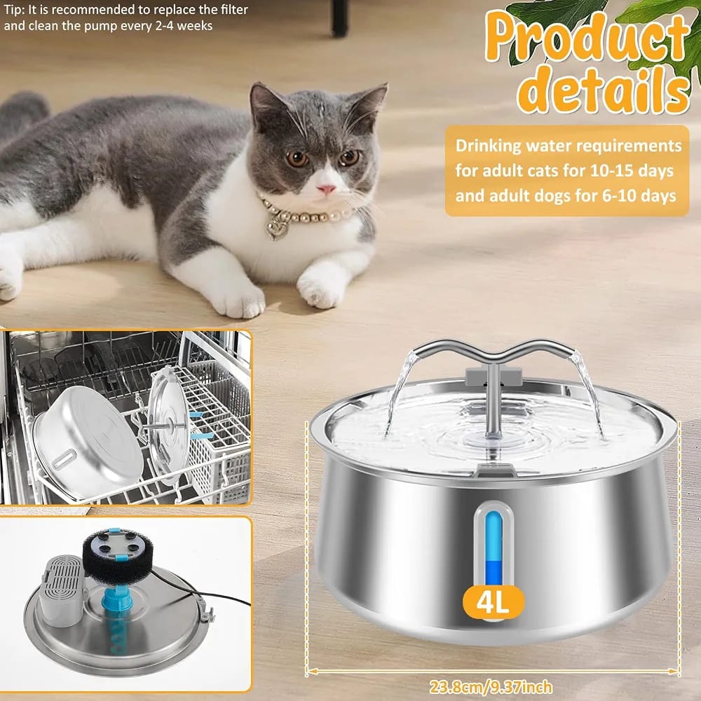 Dog &cat high quality stainless steel foutain ultra quiet 4L