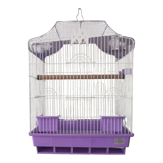 Decorative Bird Cage with 2 Feeders & Wooden Perch –