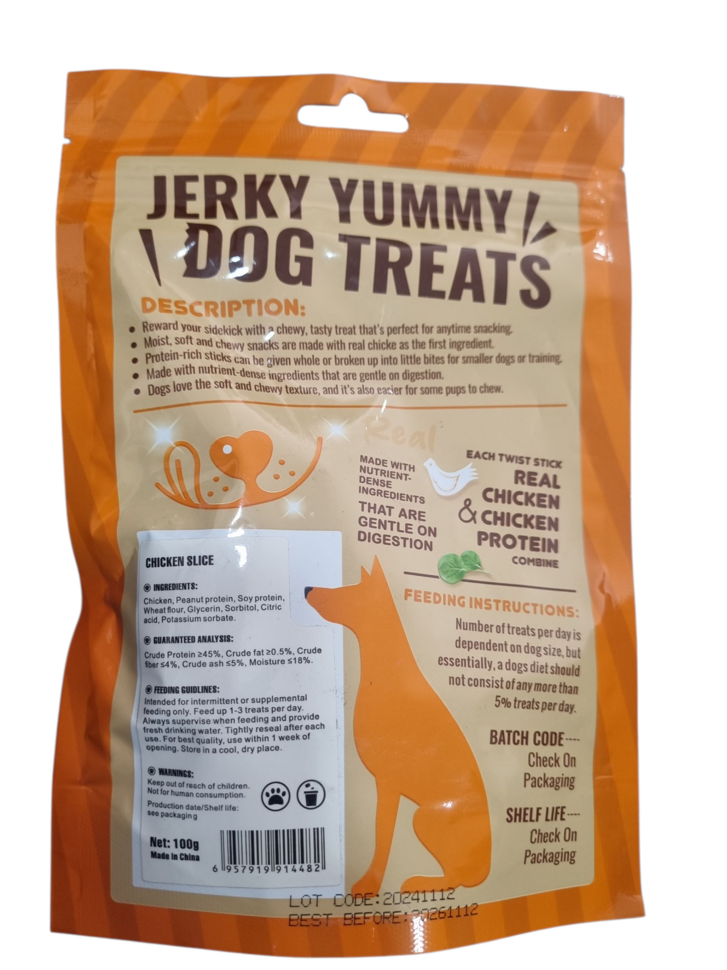 Jerky yummy chicken slice dog treat 100g