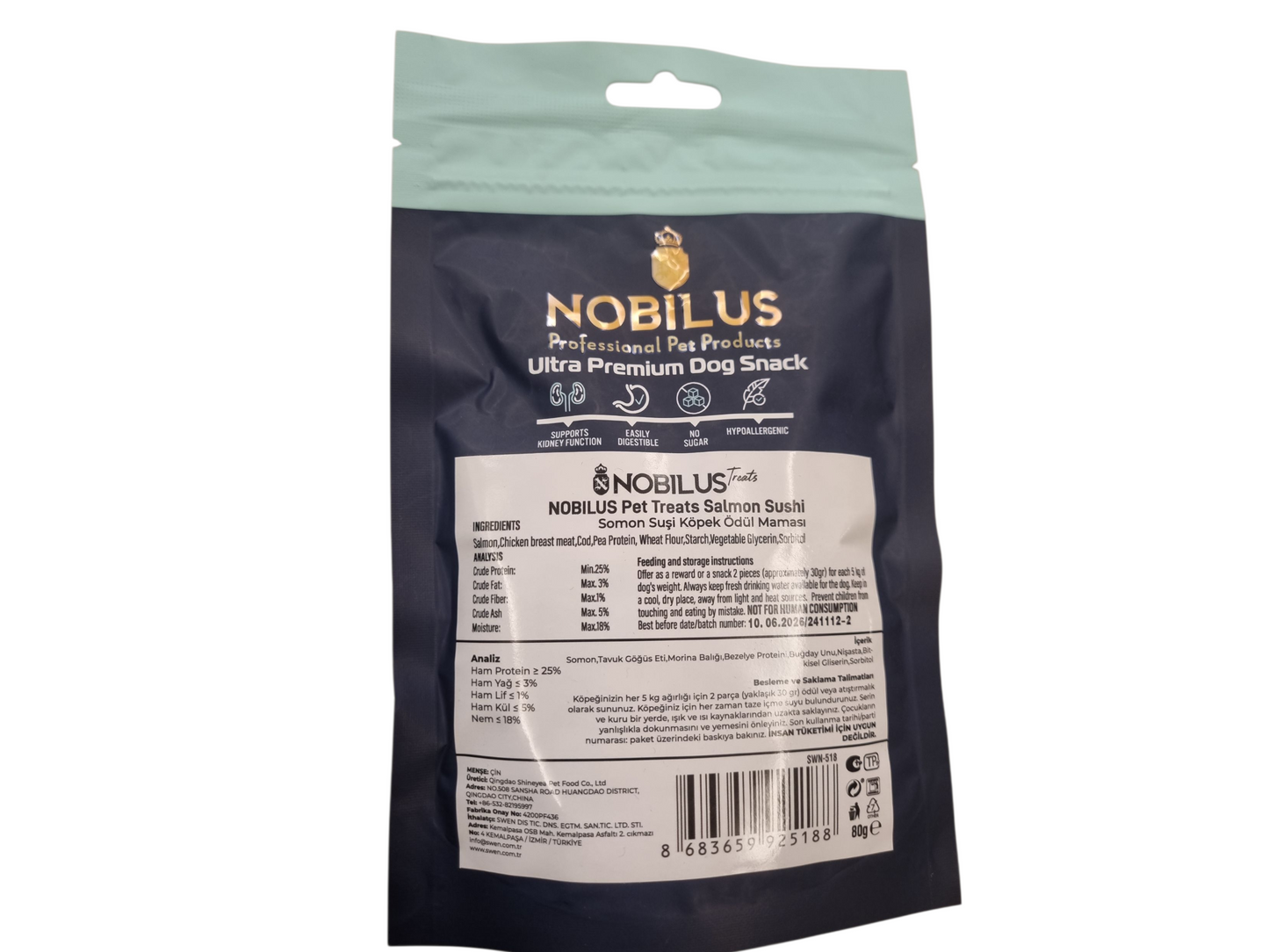 Nobilus Premium salmon sushi dog treats 80g