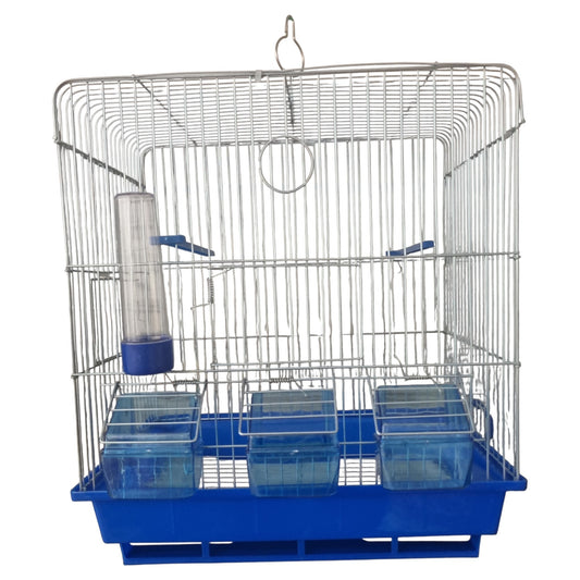 Large Bird Cage with 3 Feeders & Water Bottle – Blue & White