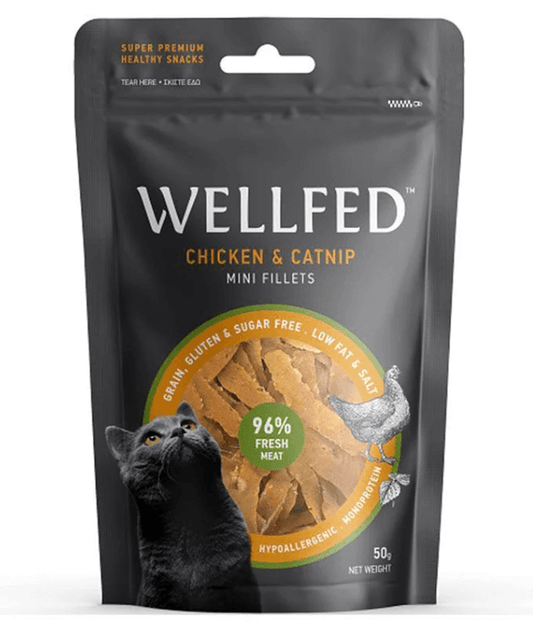 Wellfed – Monoprotein Chicken & Catnip Mini Fillets – Grain & Sugar Free - 50g