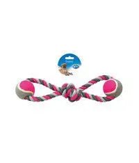 DUVO PLUS DOG TOY PINK ( COTTON ROPE & 2 TENNIS BALL )