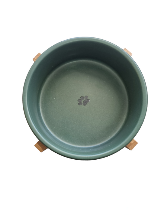 Pet bowl ceramic with wooden stand ( Medium)