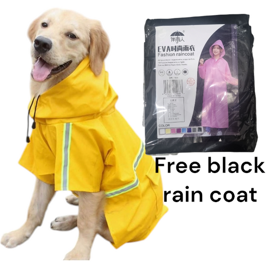 SunsOut Specialized Dog Raincoat with Reflective Strips ( yellow) + Free black rain coat