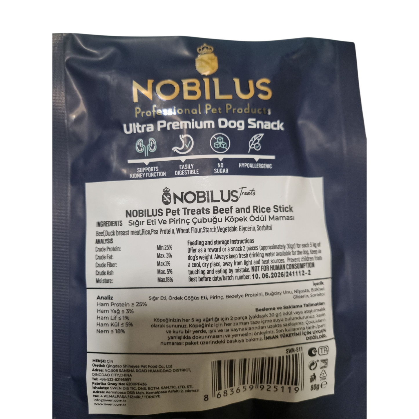 Nobilus Premium beef & rice stick 80g