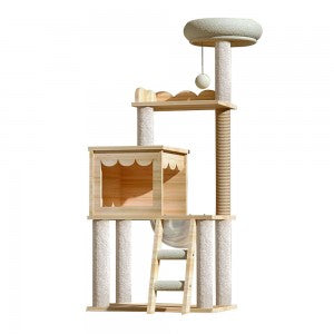 Elegant Multi-Level Cat Tree with Cozy Hideaway and Plush Perches