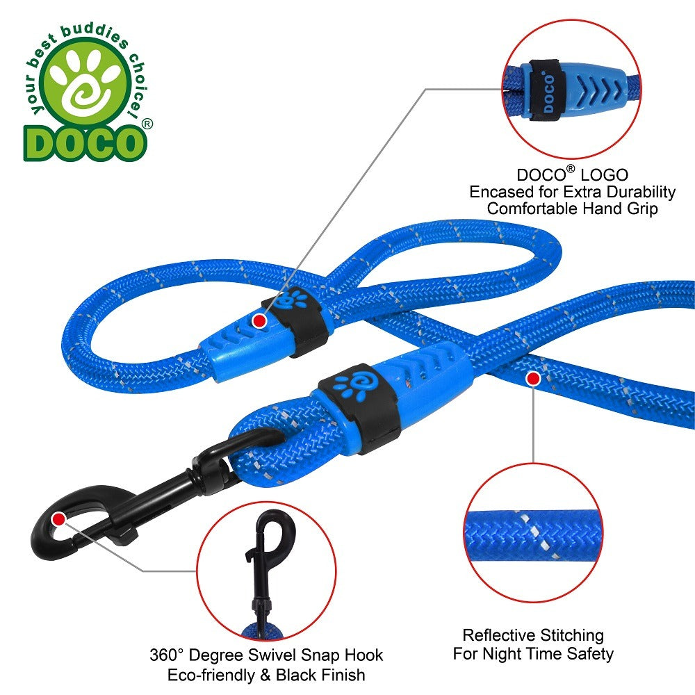 DOCO Reflective Rope Leash bleu