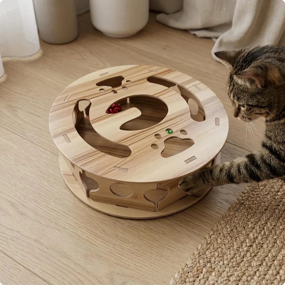 Wooden Cat Maze Cutout Openings Cat Maze Box Wood Grain Finish