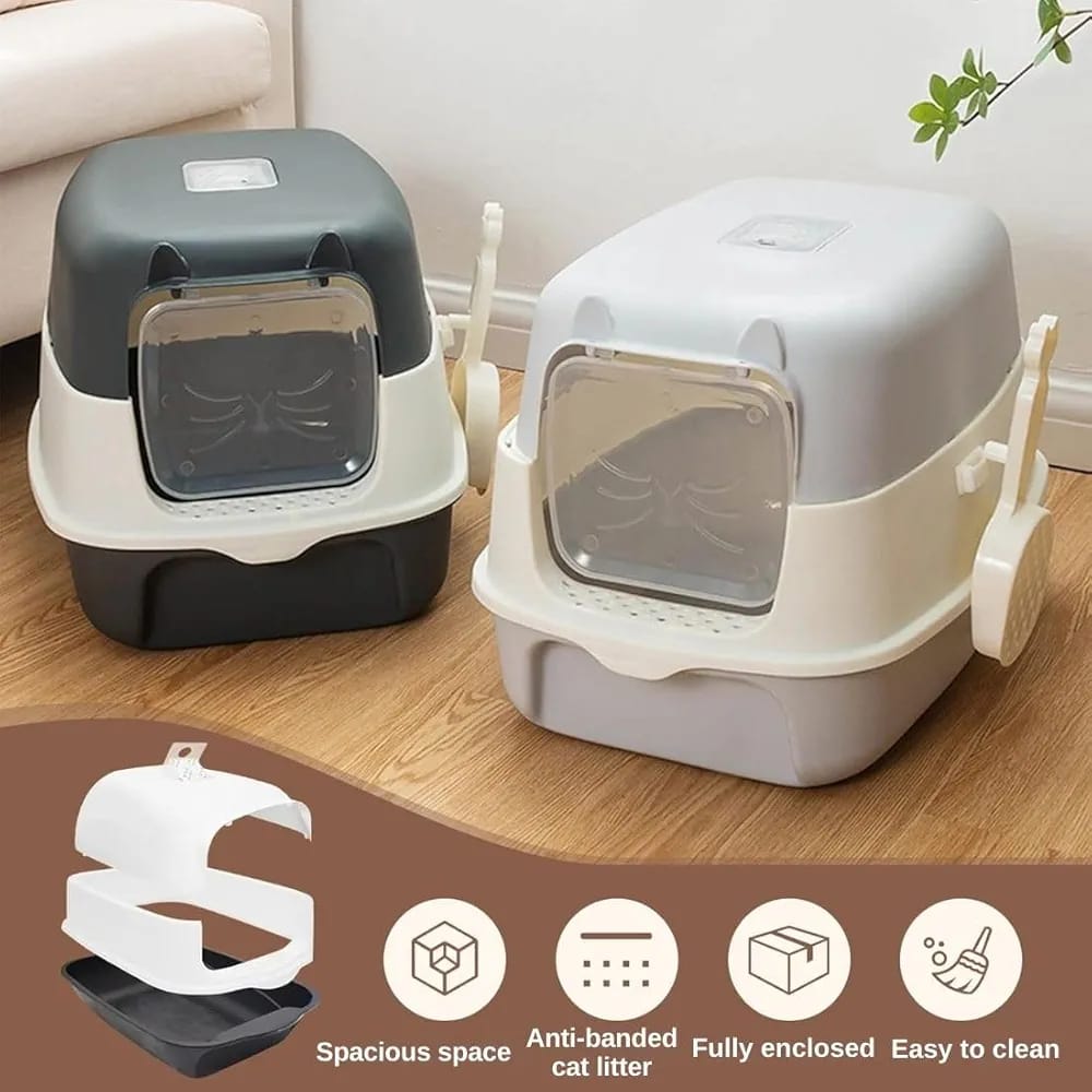 Enclosed Cat Litter Box with Hooded Design – Spacious Covered Cat Toilet with Removable Bedpan, Easy-Clean Drawer, Odor-Control System, Anti-Tracking, for Small & Large Cats