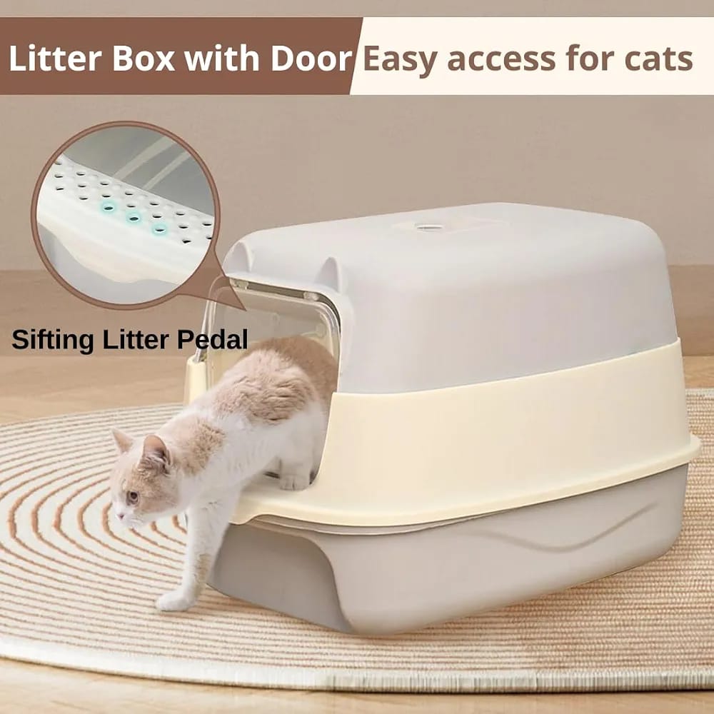 Enclosed Cat Litter Box with Hooded Design – Spacious Covered Cat Toilet with Removable Bedpan, Easy-Clean Drawer, Odor-Control System, Anti-Tracking, for Small & Large Cats