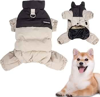 inter Dog Coat with Stand Collar,Windproof Waterproof Warm Dog Jacket for Cold Weather, beige