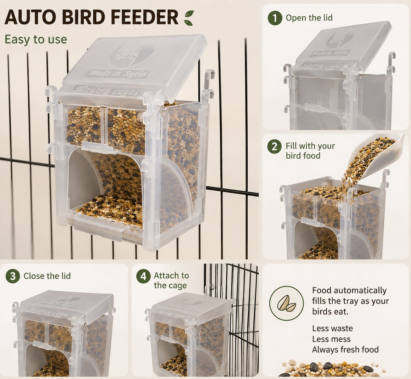 transparent plastic automatic bird feeder