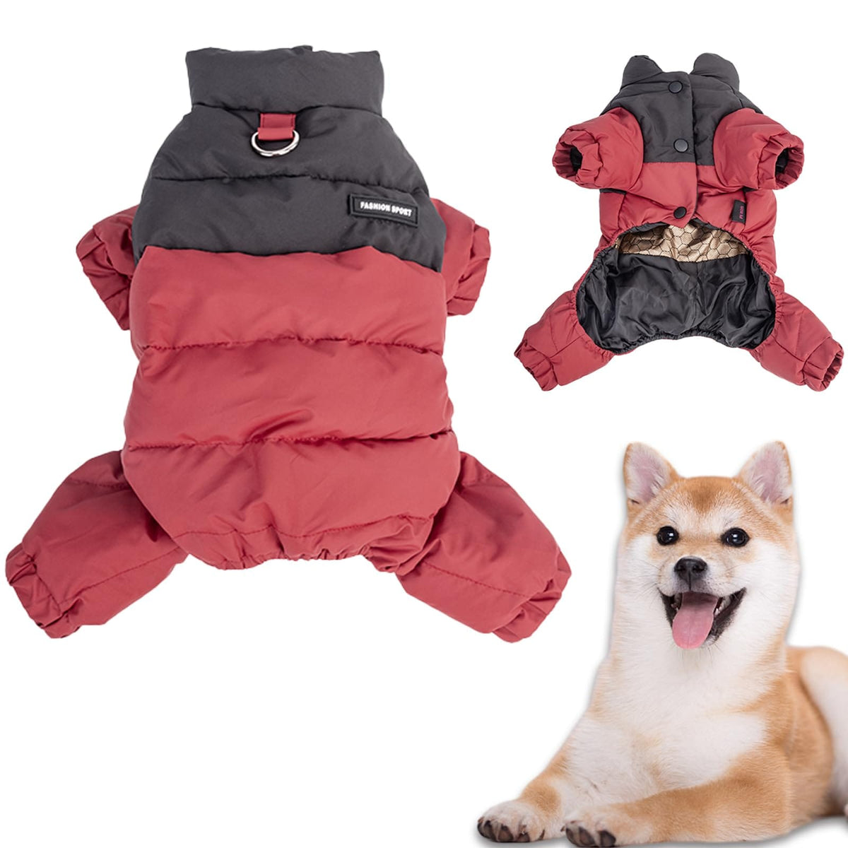 winter Dog Coat with Stand Collar,Windproof Waterproof Warm Dog Jacket for Cold Weather,red