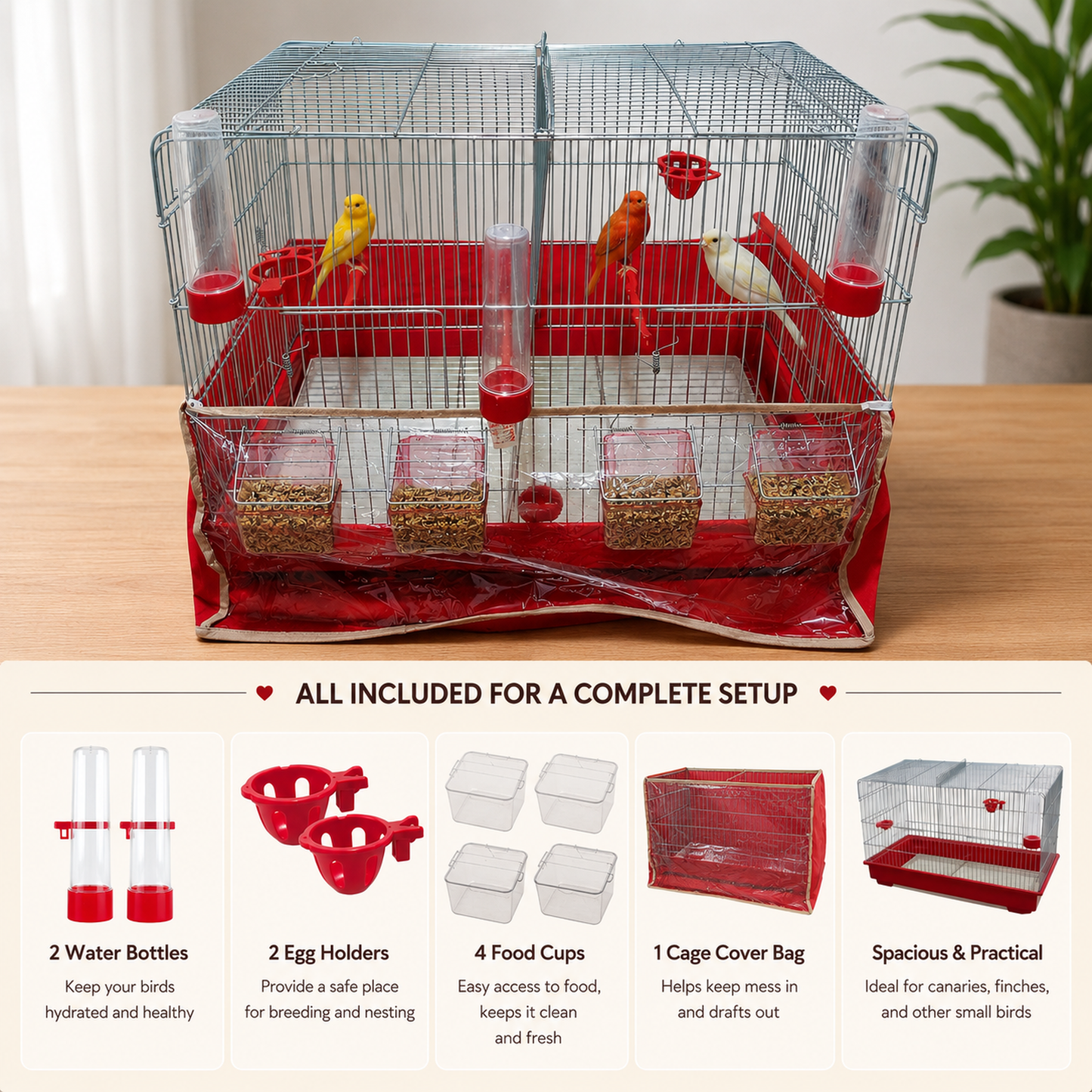 Deluxe Spacious Bird Cage – Complete Set with Accessories