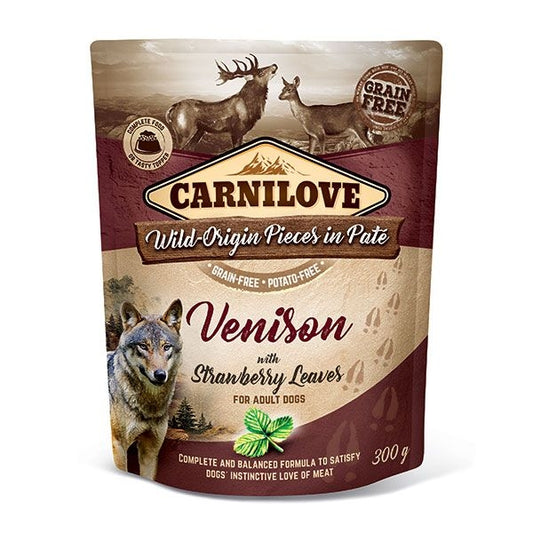 CARNILOVE WILD ORIGIN PIECES IN PATE VENISON WITH STRAWBERRY LEAVES 300GR