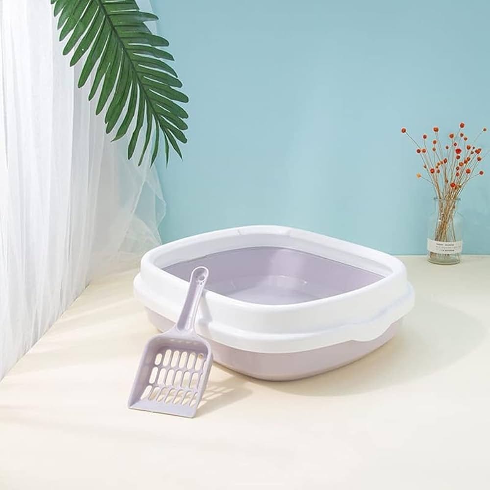 Semi enclosed Cat Litter Box Tray with Free Scooper 40*32*10cm