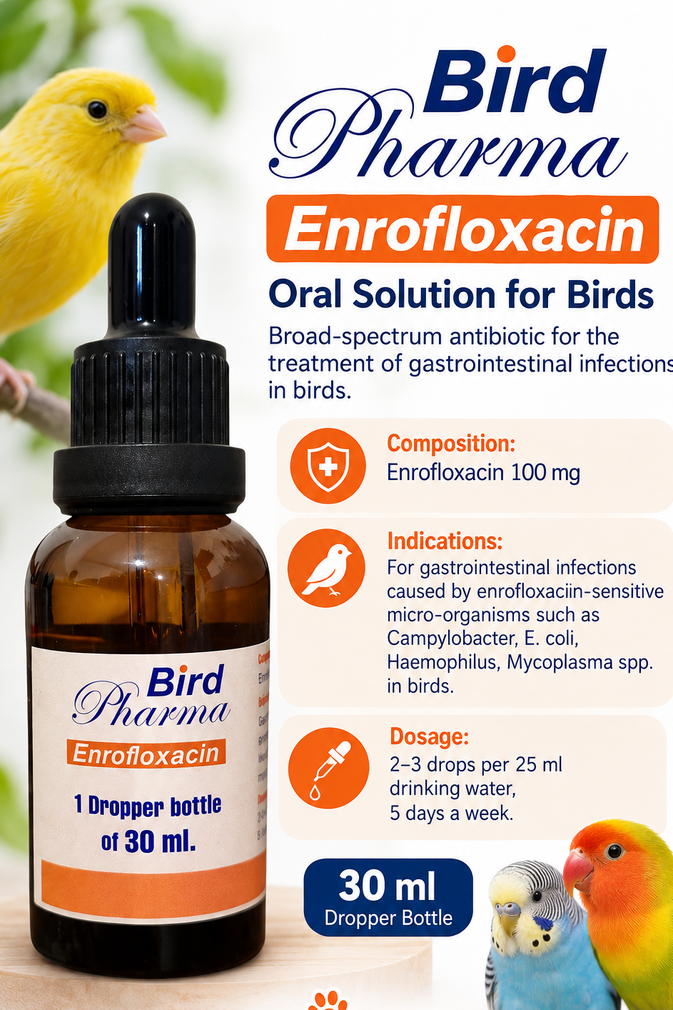 Bird Pharma Enrofloxacin for Birds – 30 m made in holland