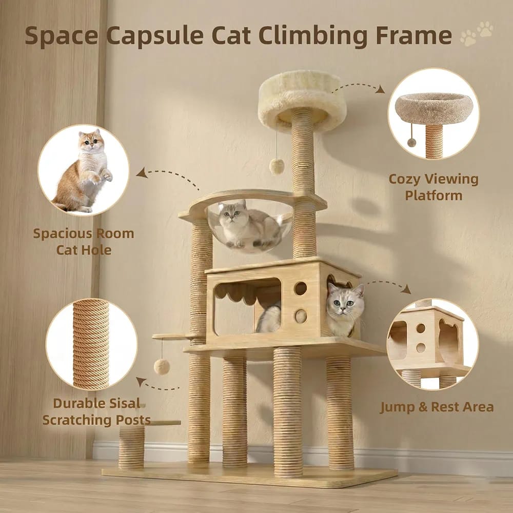 Modern cat Climbing Frame, Multifunctional cat Climbing Tower, Safe Climbing and Scratching, Adaptable to Various Home Designs, Providing Comfort and Protection for Cats at Heights