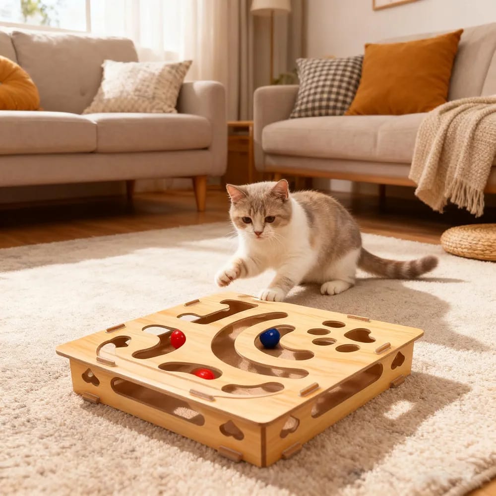 Cat Scratch Puzzle Enrichment Box,Interactive Cats Nail File Box Stress Free Alternative To Clippers And Grinders,Wooden Scratch Enrichment Box for Kitten, Indoor Cats Scratching