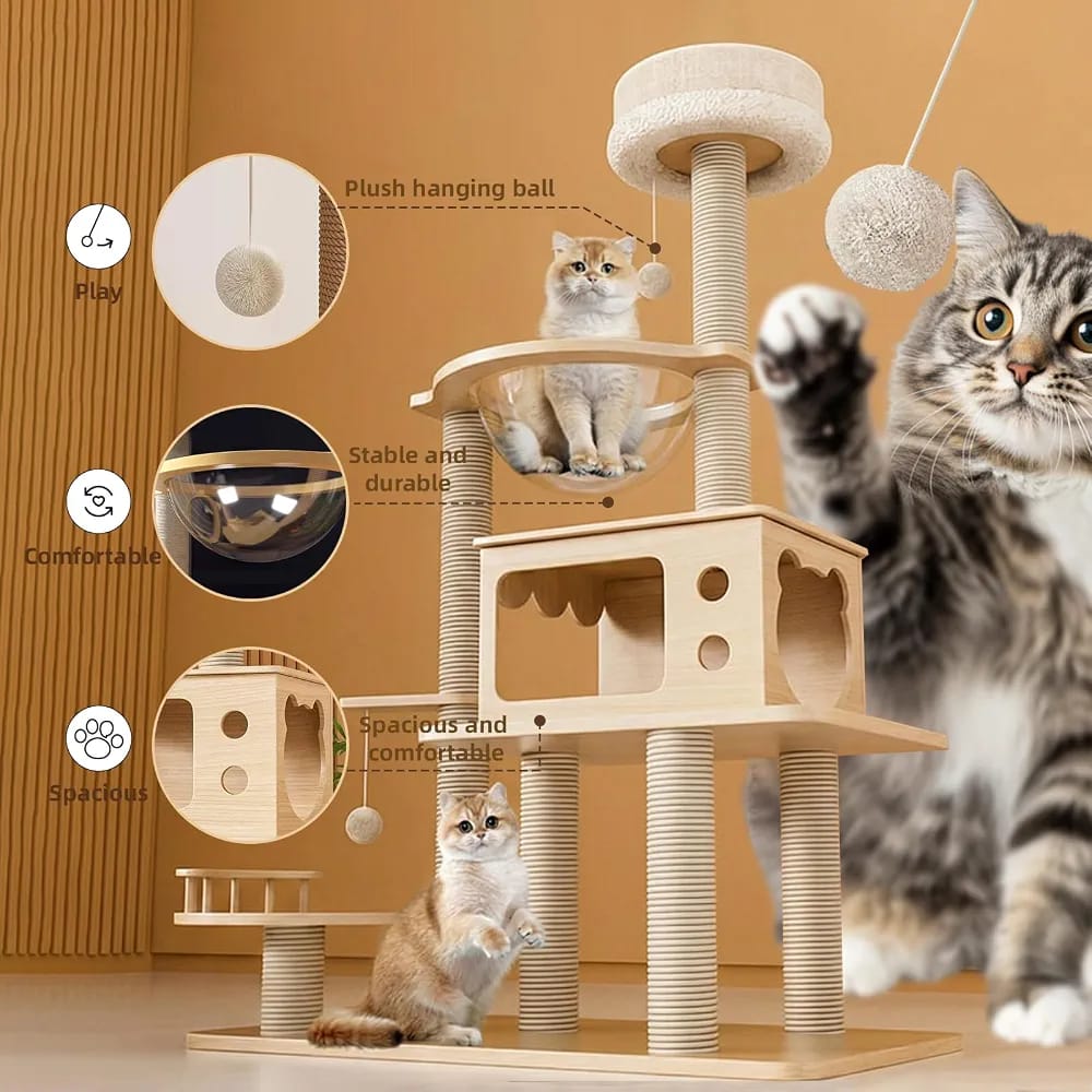 Modern cat Climbing Frame, Multifunctional cat Climbing Tower, Safe Climbing and Scratching, Adaptable to Various Home Designs, Providing Comfort and Protection for Cats at Heights