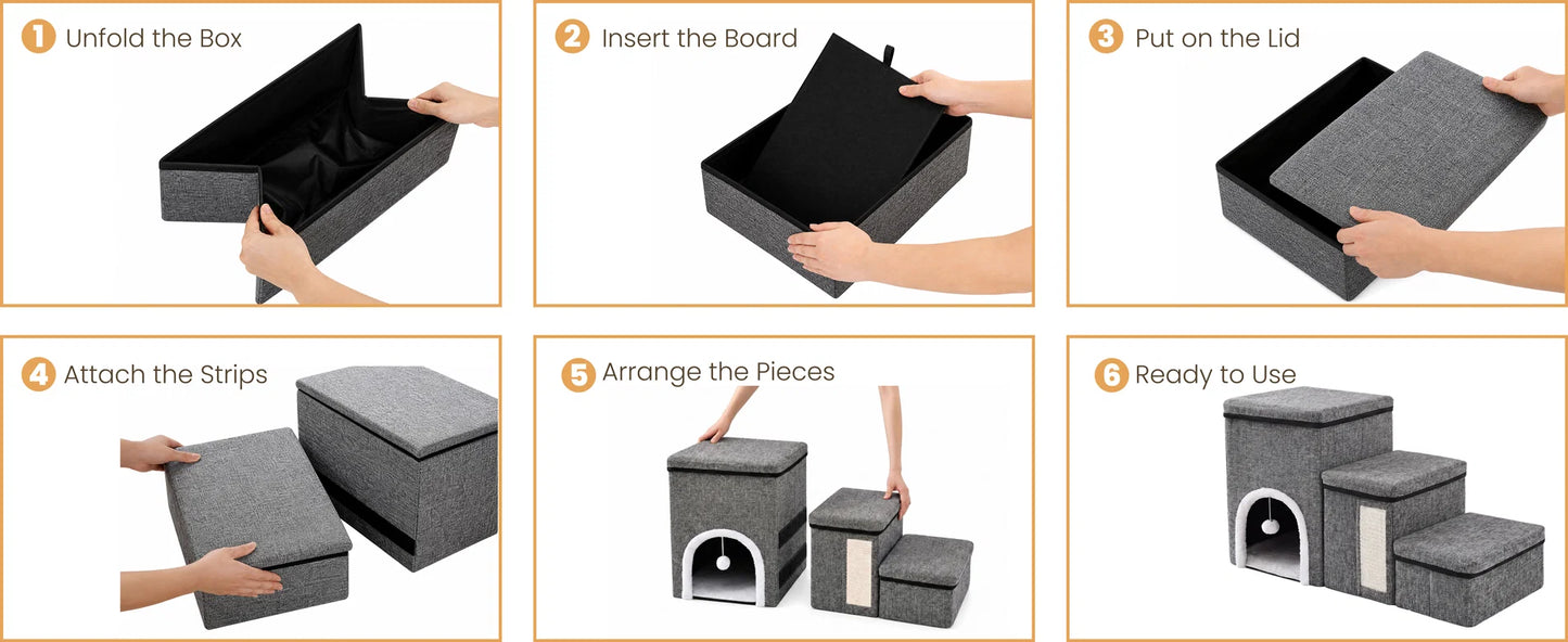 Foldable Pet Stairs for Bed & Couch with Storage