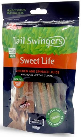 Tail Swingers, Snacks for dogs, Chicken and Spinach, 100 g