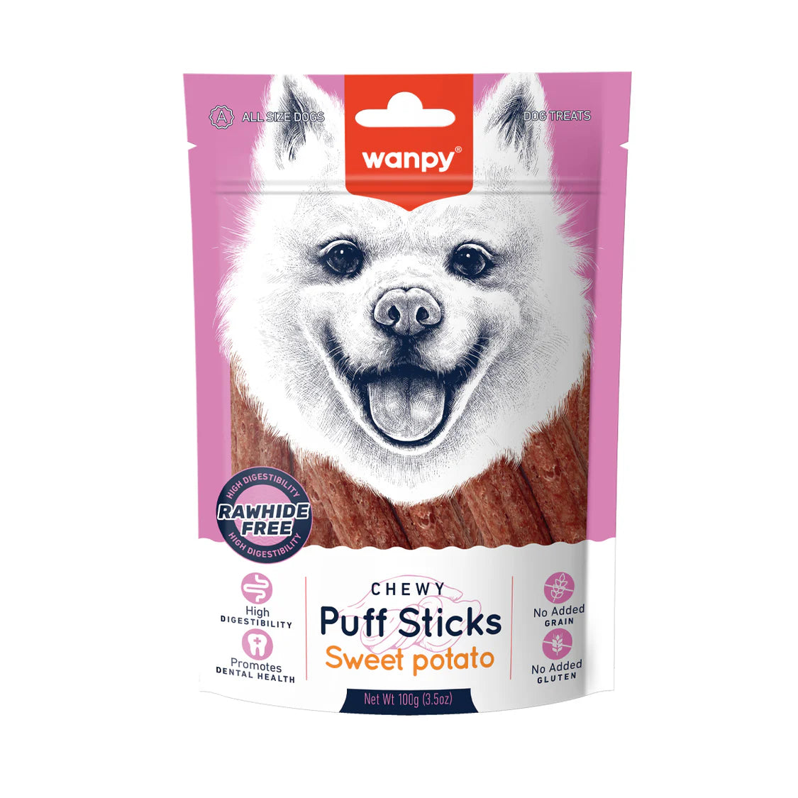 Wanpy Dog Chewy Puff Sticks Sweet Potato 100g