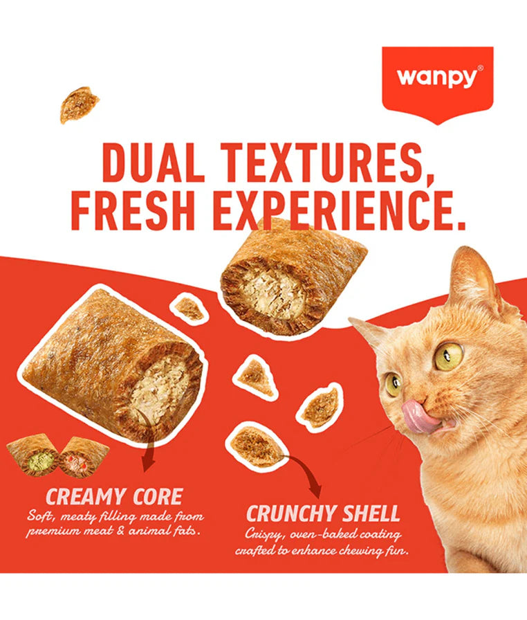 Wanpy - Crunchy Pockets Salmon & Roe Recipe, Cat Treat, Salmon & Fish Roe, Double Texture Treat, All Life Stages - 60 g